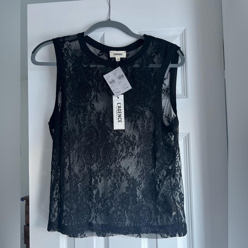 L'AGENCE Black Lace Sleeveless Top